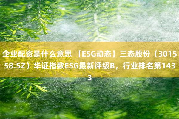 企业配资是什么意思 【ESG动态】三态股份（301558.SZ）华证指数ESG最新评级B，行业排名第143